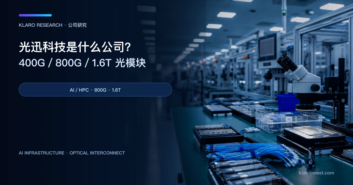 光迅科技（002281.SZ）公司研究封面，展示高速光模块、光纤连接器与 AI 数据中心测试产线