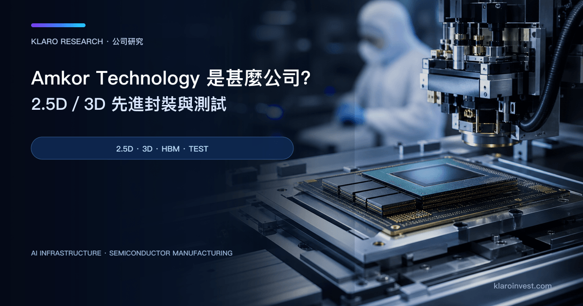 Amkor Technology（AMKR）公司研究封面，展示 2.5D 先進封裝、HBM 與晶片測試產線