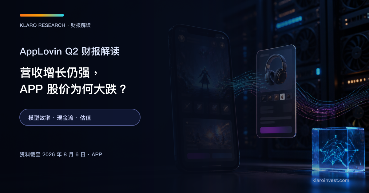 AppLovin APP Q2 2026 财报解读封面，呈现广告模型、行动游戏与电商流量的运算数据流