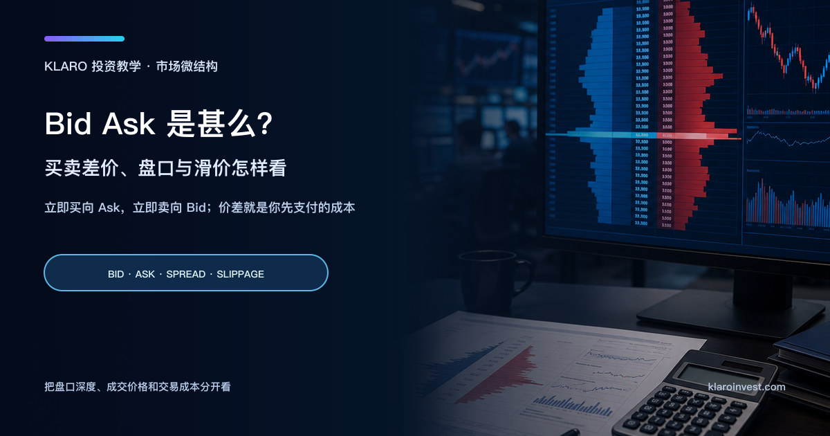 写实买卖差价研究桌面，展示蓝色 Bid、红色 Ask 盘口、Mid price 和交易成本报告