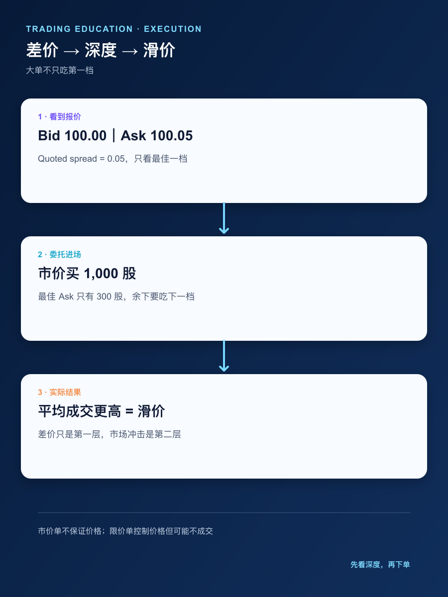 大额市价单吃穿多档并形成滑价的手机版简体中文流程图