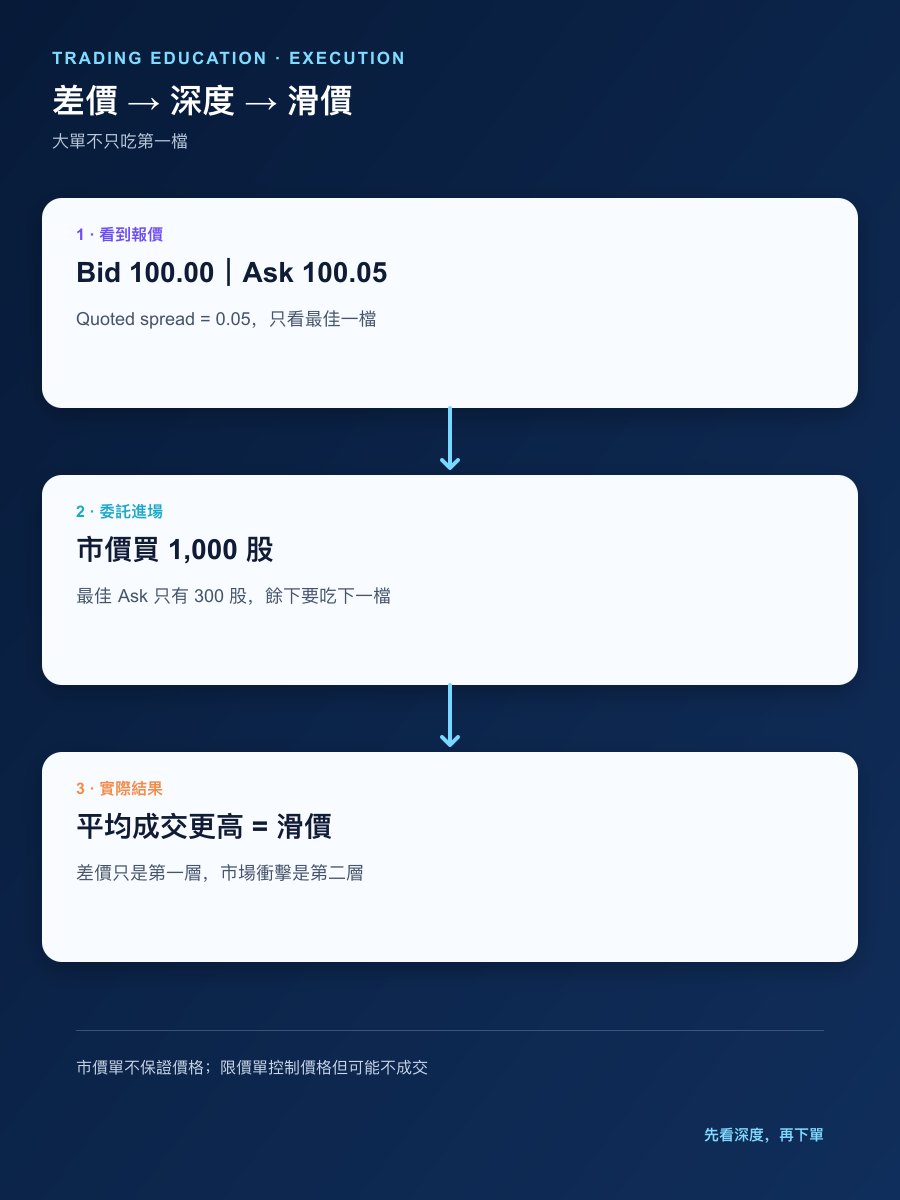 大额市价单吃穿多档并形成滑价的手机版繁体中文流程图