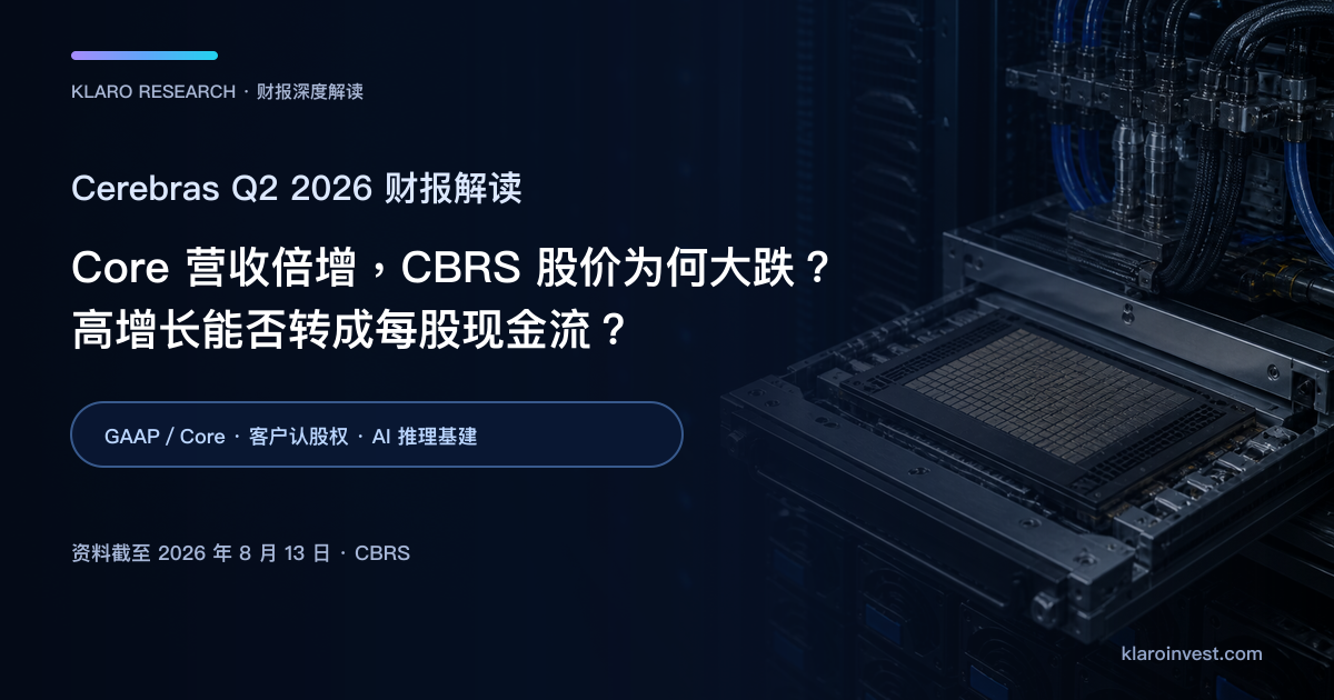 Cerebras CBRS Q2 2026 财报后深度解读封面，呈现晶圆级 AI 处理器、液冷机柜与数据中心容量建设