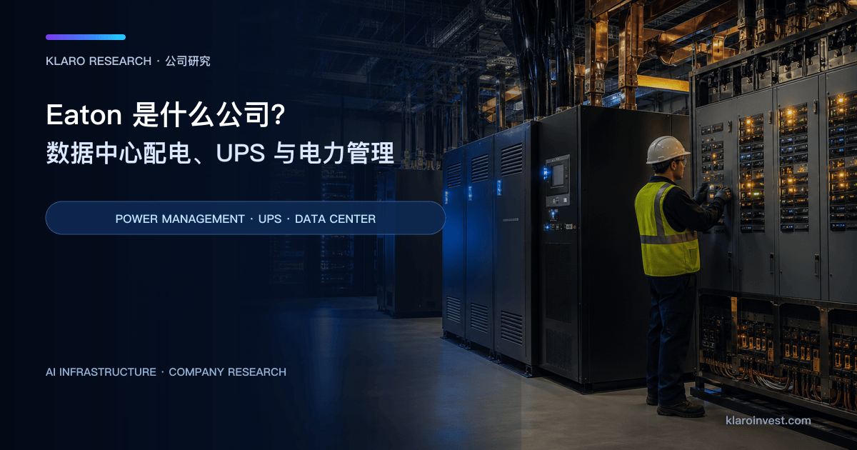 Eaton（ETN）公司研究封面，展示 AI 数据中心 UPS、配电盘、断路器和高压电力设备