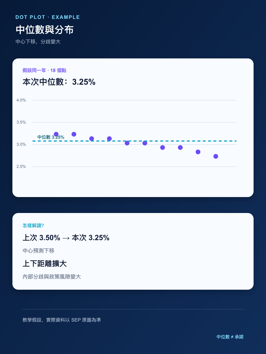 假設 FOMC 點陣圖的中位數、分布與上次變化的手機直式實讀圖