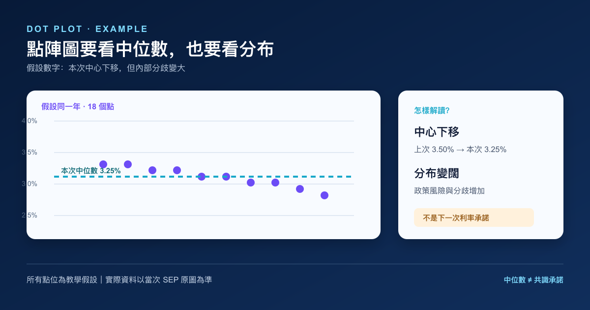 假設 FOMC 點陣圖的中位數、分布與上次變化的繁體中文實讀圖