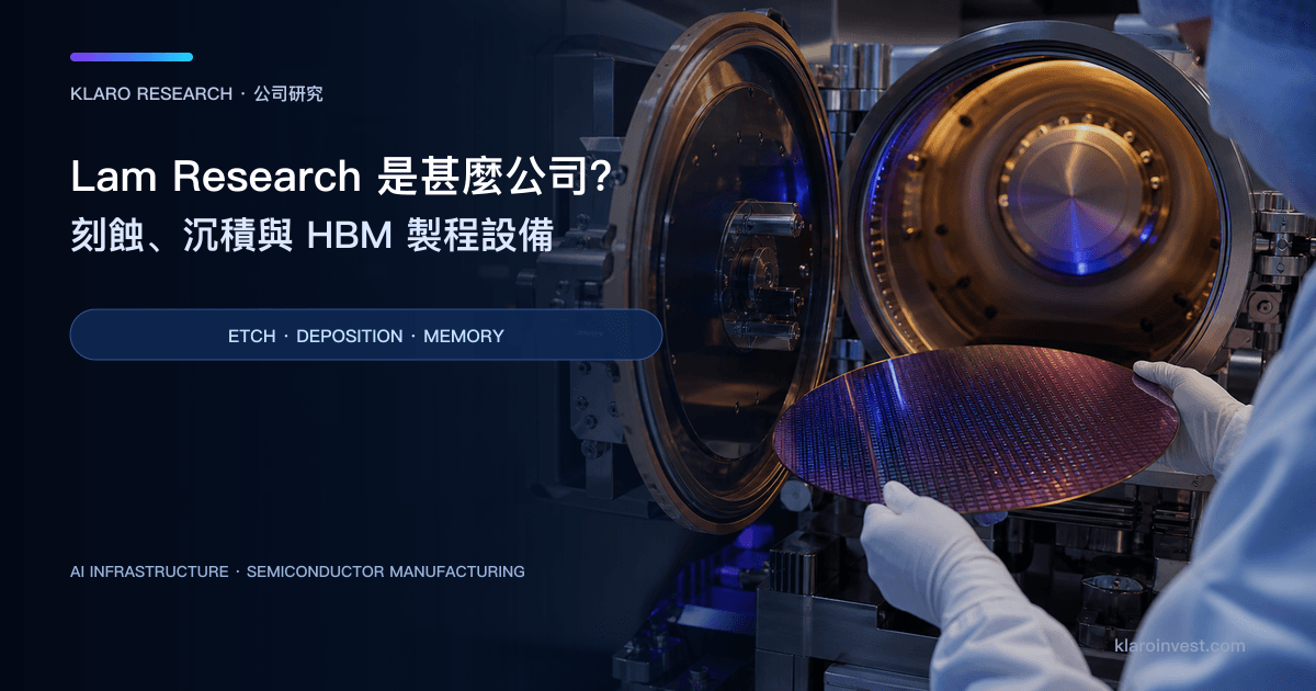 Lam Research（LRCX）公司研究封面，展示半導體等離子刻蝕腔體、晶圓載具與潔淨室設備