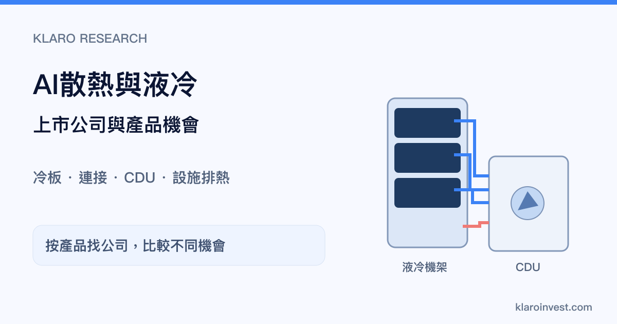 冷板、機架管路、CDU及設施排熱構成資料中心液冷的概念示意