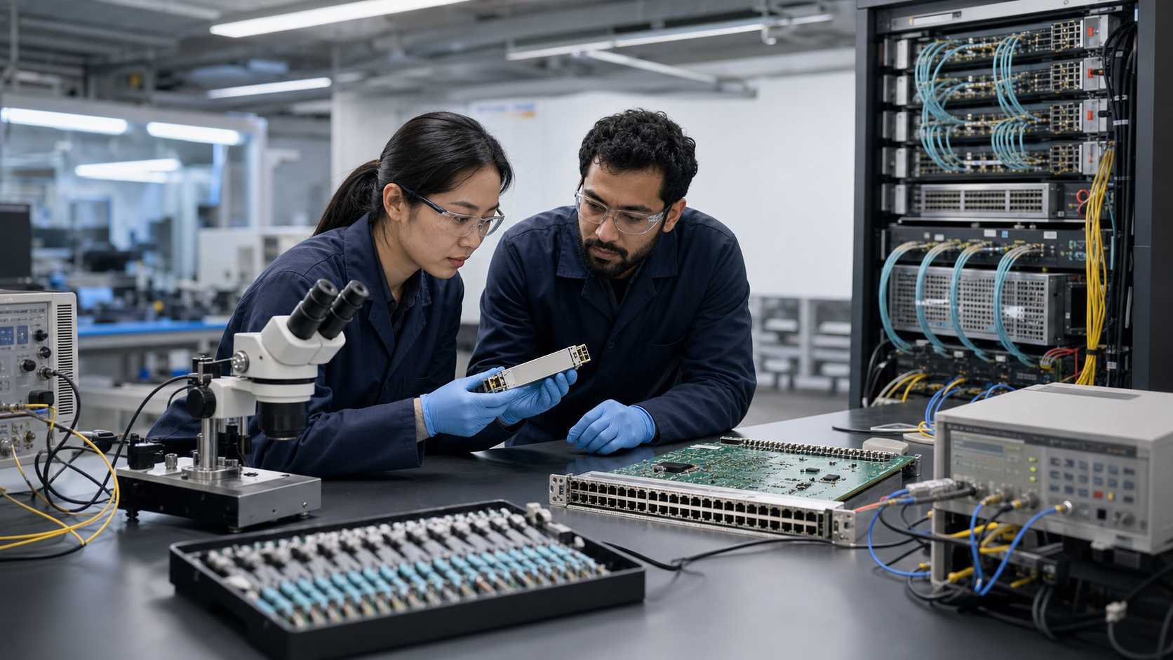 AI 資料中心光互連與交換器的工程驗證教學視覺