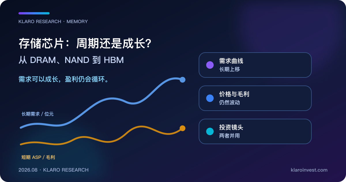 存储芯片同时呈现长期需求上升与短期价格及毛利率波动的概念图