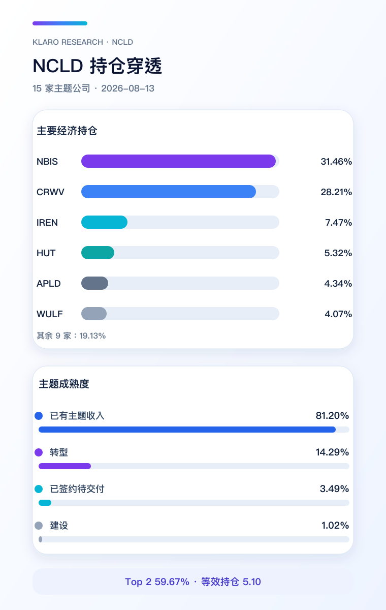 NCLD 15 家主题持仓的穿透权重与成熟度手机版