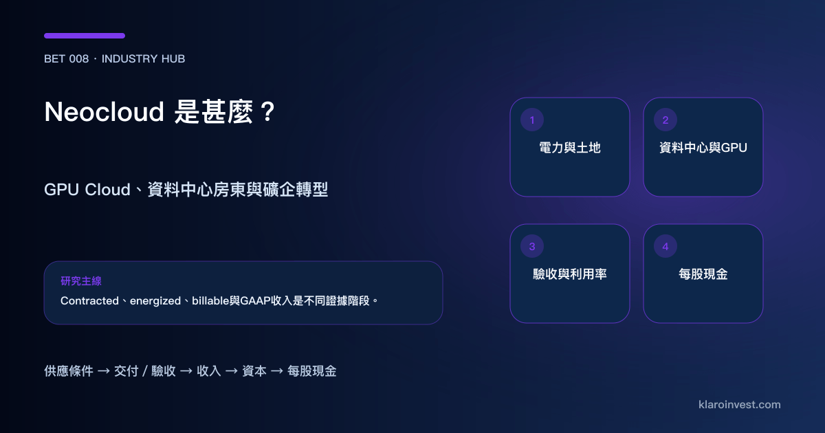 Neocloud 由電力、資料中心與 GPU 形成可售 AI 算力的商業模式