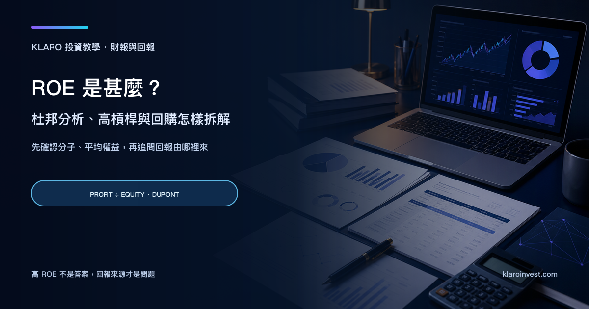 ROE 杜邦分析研究桌面，展示損益表、資產負債表、槓桿與資本回報