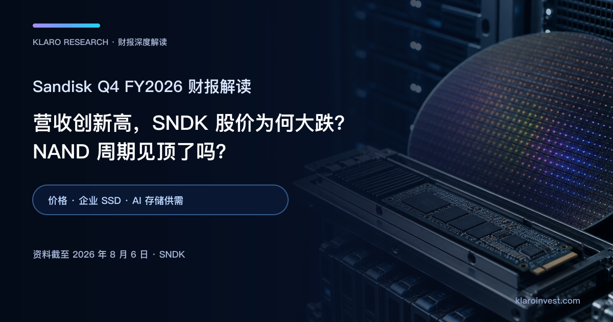 Sandisk SNDK Q4 FY2026 财报解读封面，展示企业 SSD、NAND 晶圆与数据中心存储设备