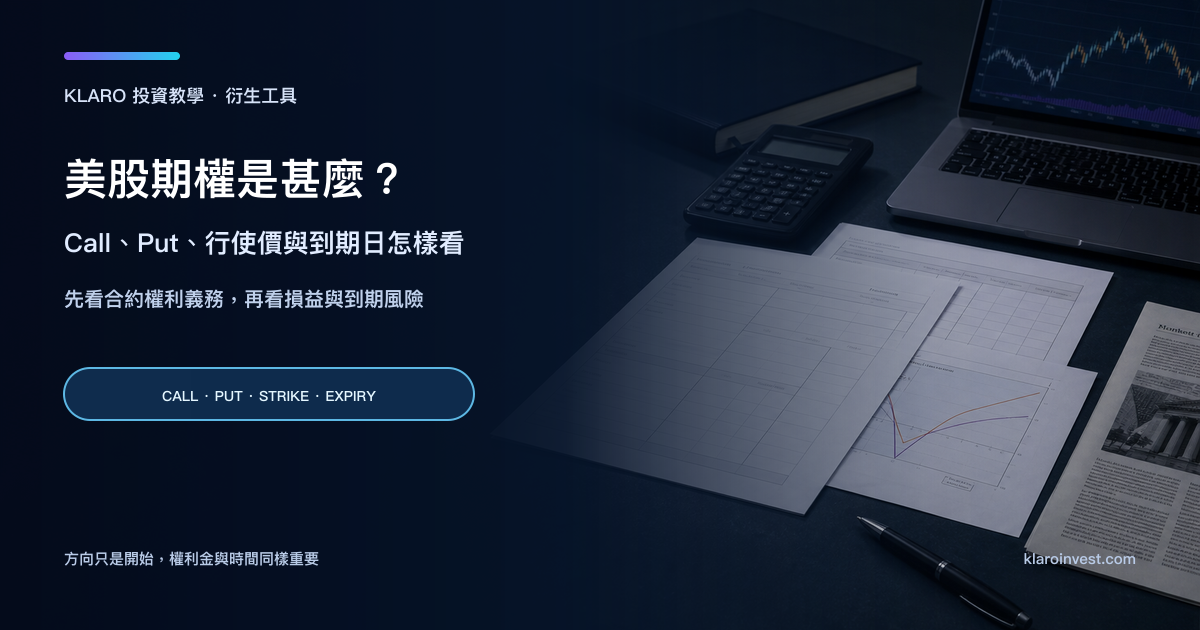 寫實美股期權研究桌面，包含期權合約表、損益圖、計算器和衍生工具報告
