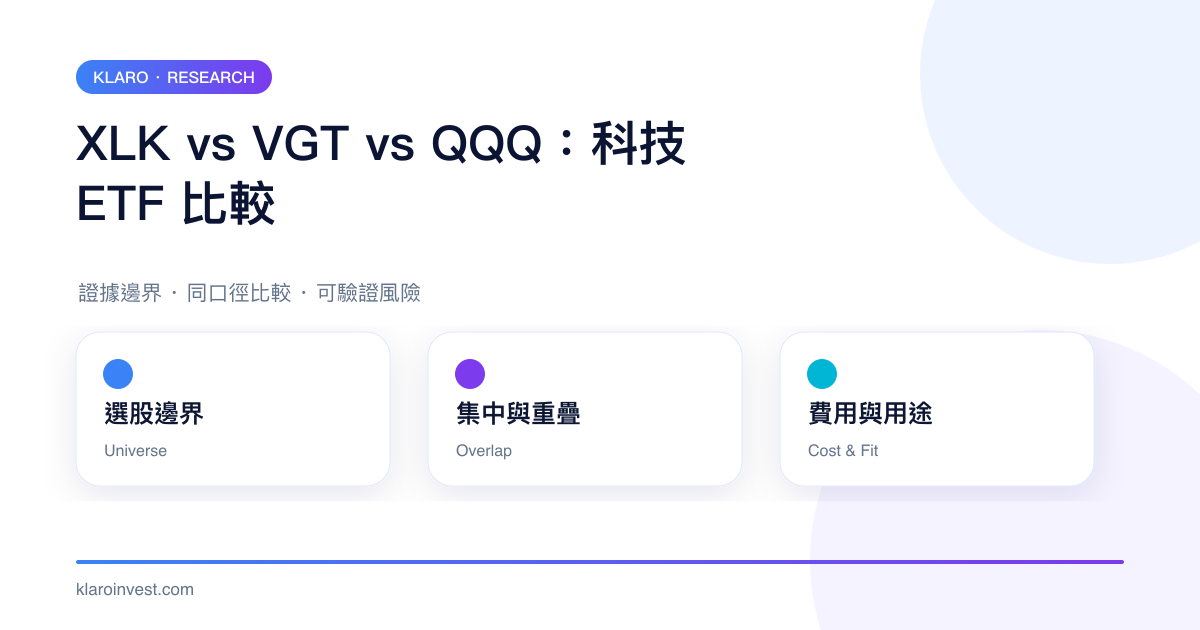 XLK、VGT、QQQ 在選股範圍、集中重疊與費用用途上的比較