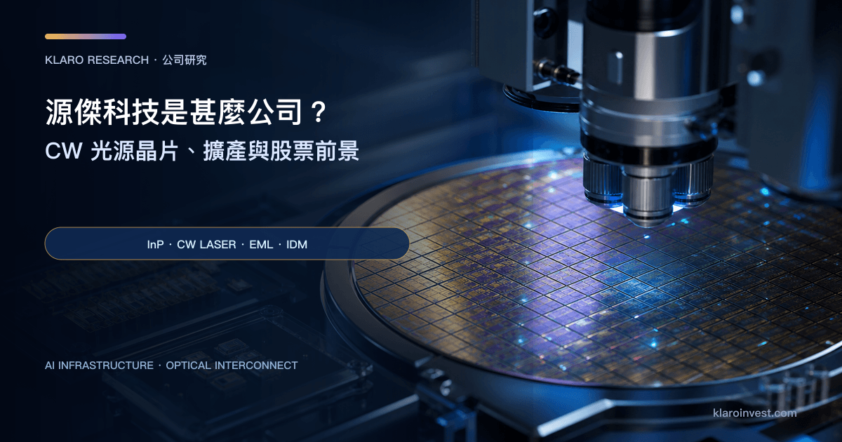 源傑科技（688498）公司研究封面，展示磷化銦晶圓、CW／EML／DFB 雷射晶片與光電測試場景